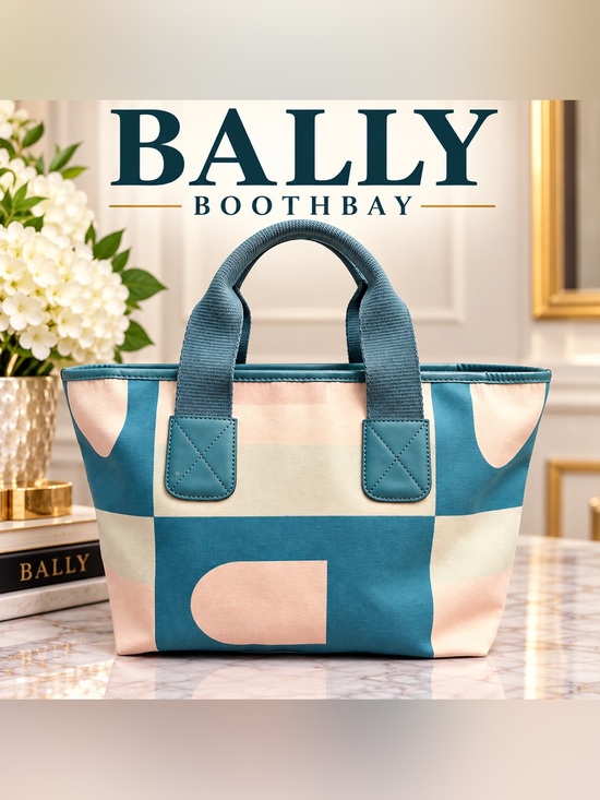 Bally Handbags - Bally BOOTHBAY Geometric B Canvas Leather Trim Tote Handbag Blue